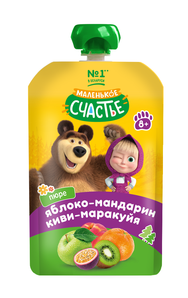 Пюре Маленькое счастье Яблоко-мандарин-киви-маракуйя с 8 мес 85 г - фото 1