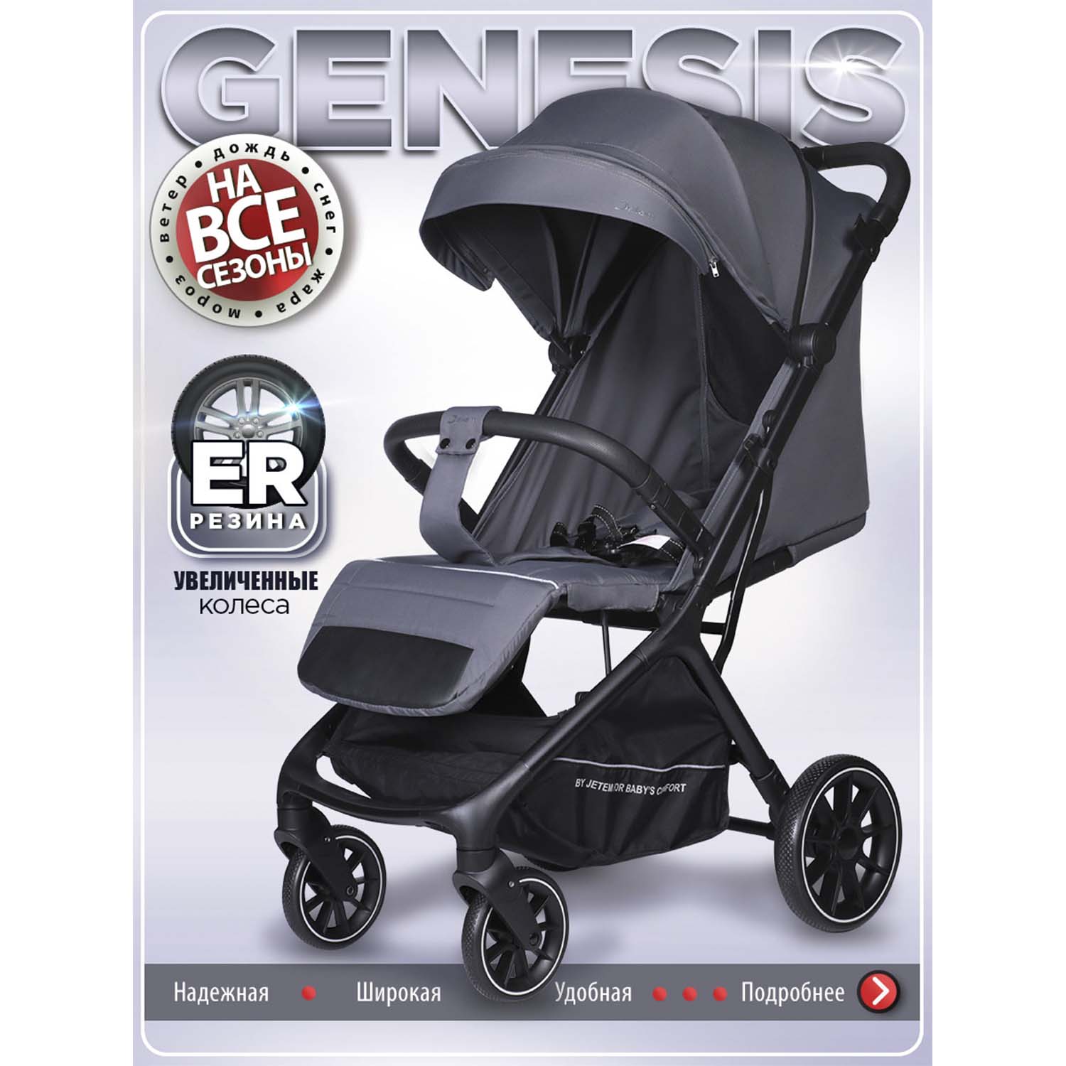 Изображение товара Прогулочная коляска Jetem Genesis серый легкая и утепленная