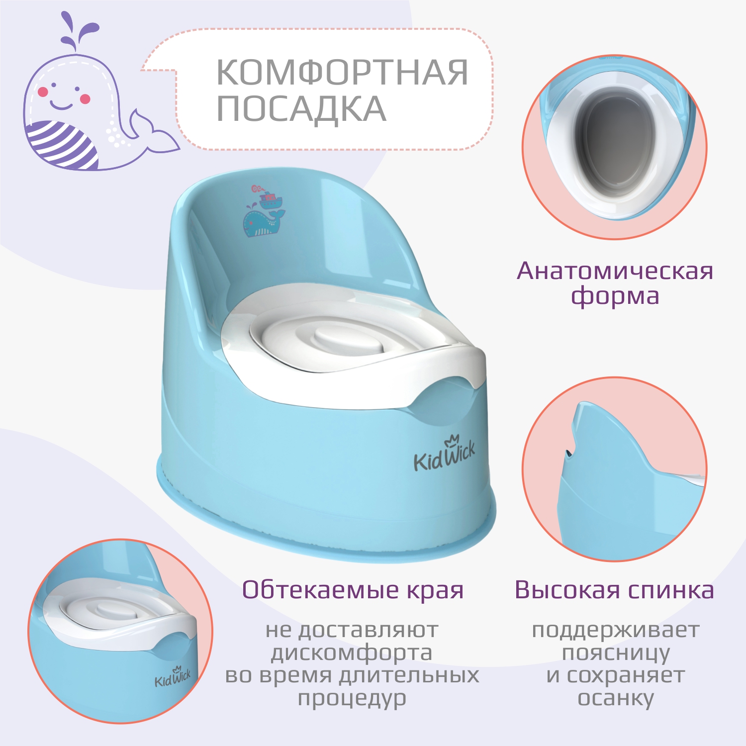 Горшок детский KidWick Гигант голубой с белой крышкой - фото 4