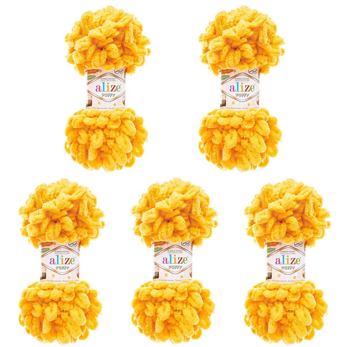Пряжа для вязания Alize puffy 100 г 9 м микрополиэстер фантазийная плюшевая 216 желтый 5 мотков - фото 6