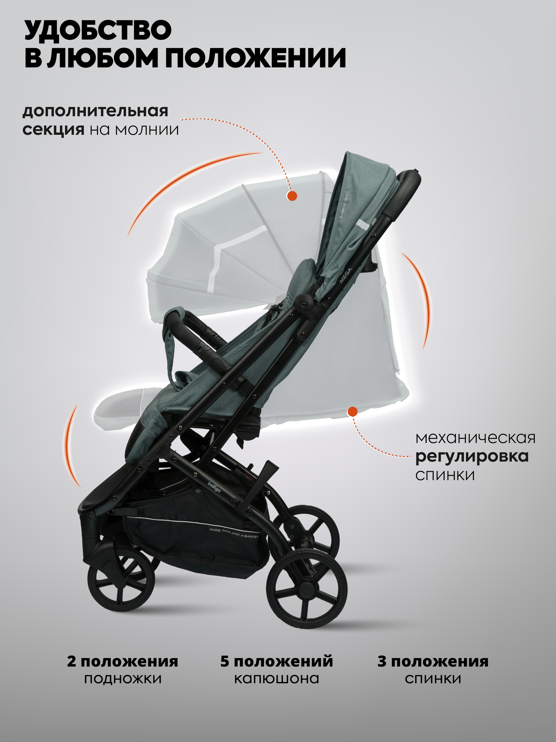 Коляска прогулочная Indigo Mega зеленый - фото 5