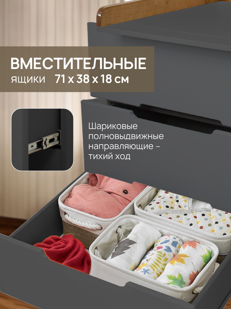 Комод пеленальный Азбука Кроваток Аврора 3 ящика графит бук - фото 4