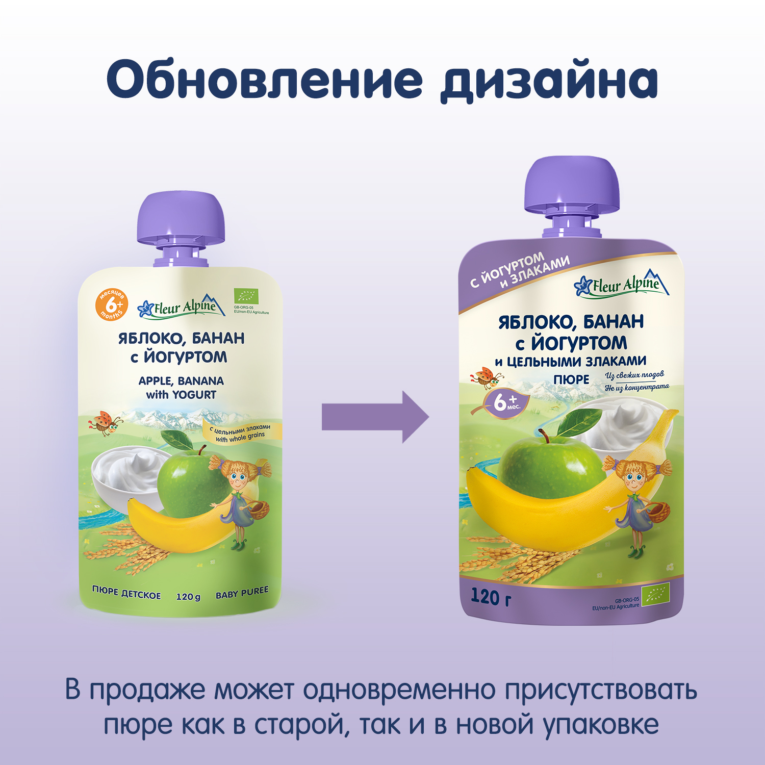 Пюре Fleur Alpine Органик яблоко-банан-йогурт пауч 120г с 6месяцев - фото 9