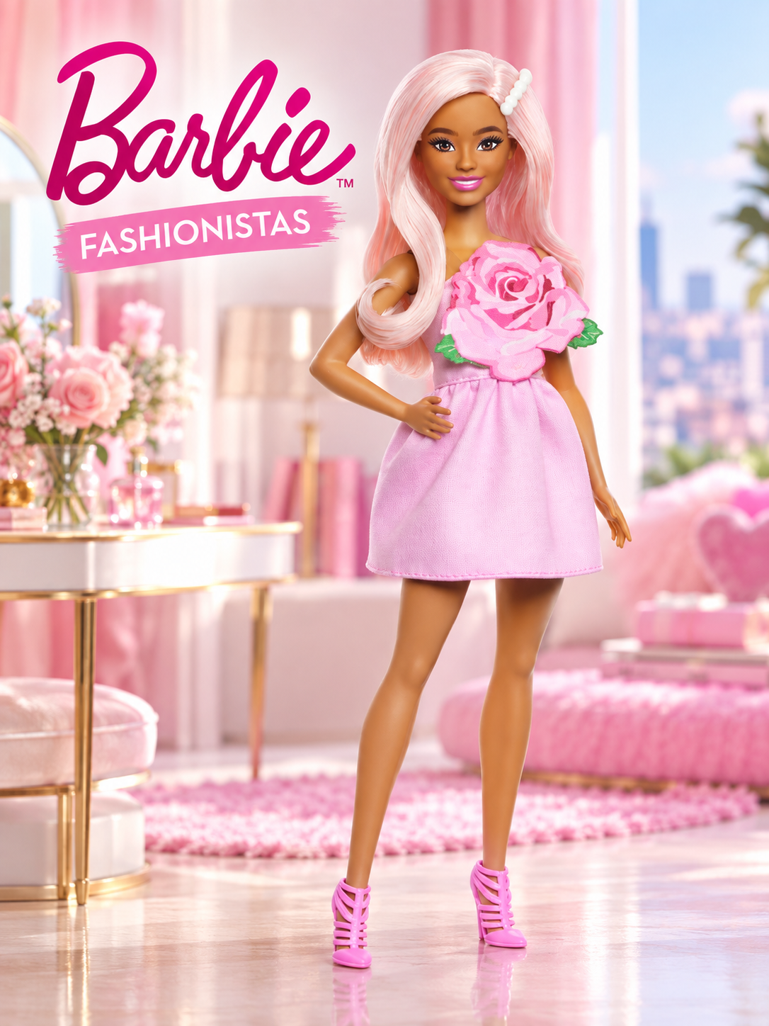 Кукла модельная Barbie Fashionistas в розовом платье HYT94 HYT94 - фото 1