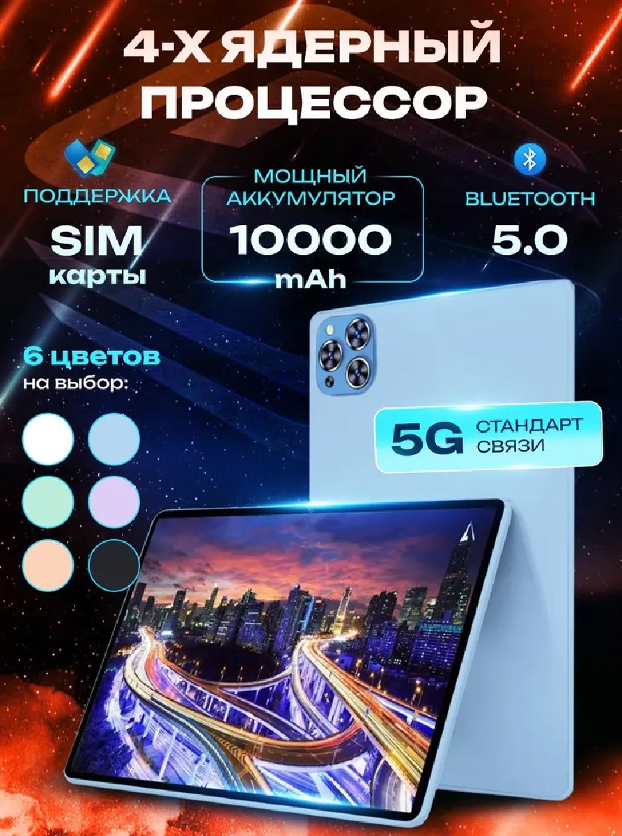 Планшет 10.1" 16 ГБ RAM/512 ГБ ROM CASTLELADY детский с клавиатурой и стилусом HD камера 8MP + 13MP - фото 2