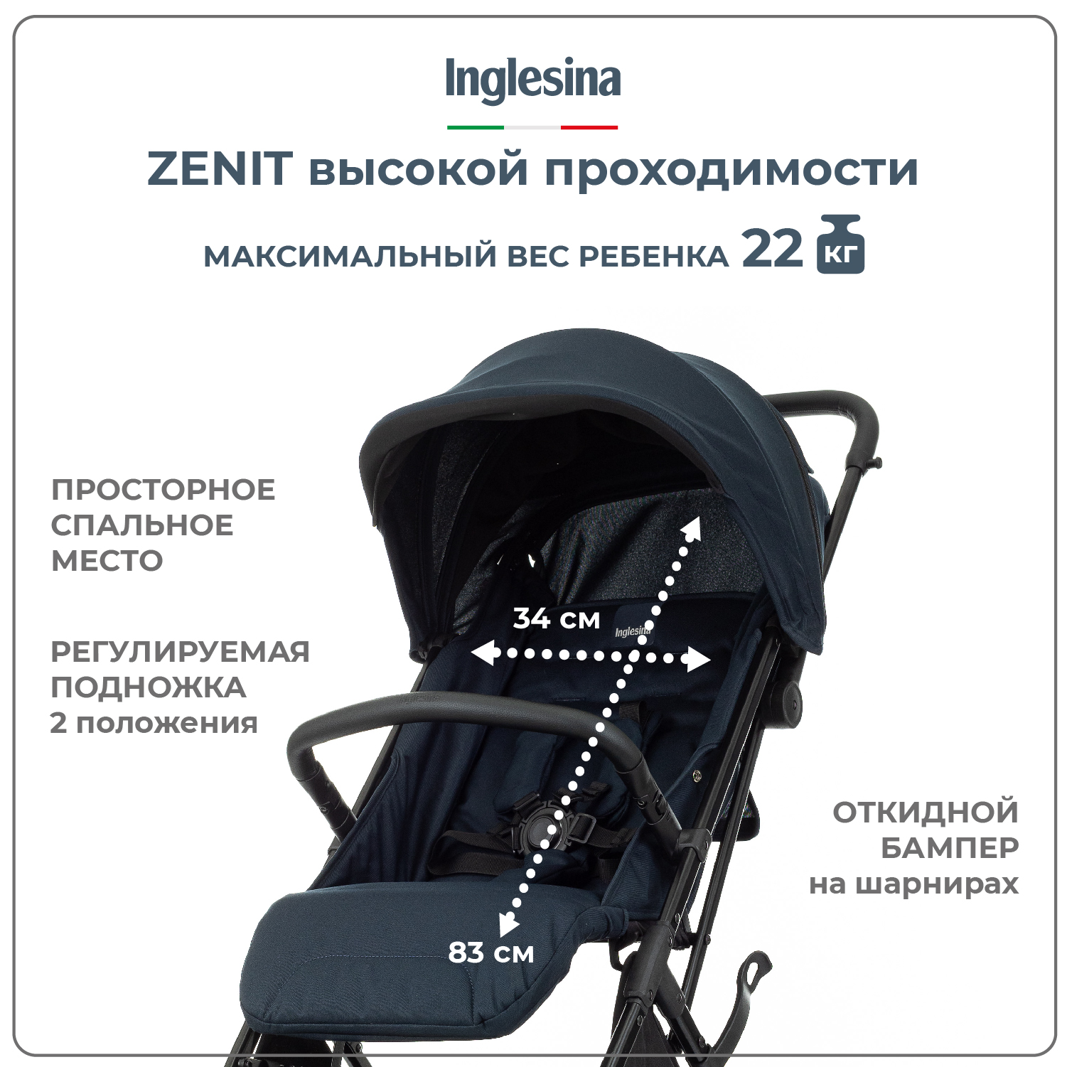 Коляска прогулочная Inglesina Zenit Navy синий - фото 3