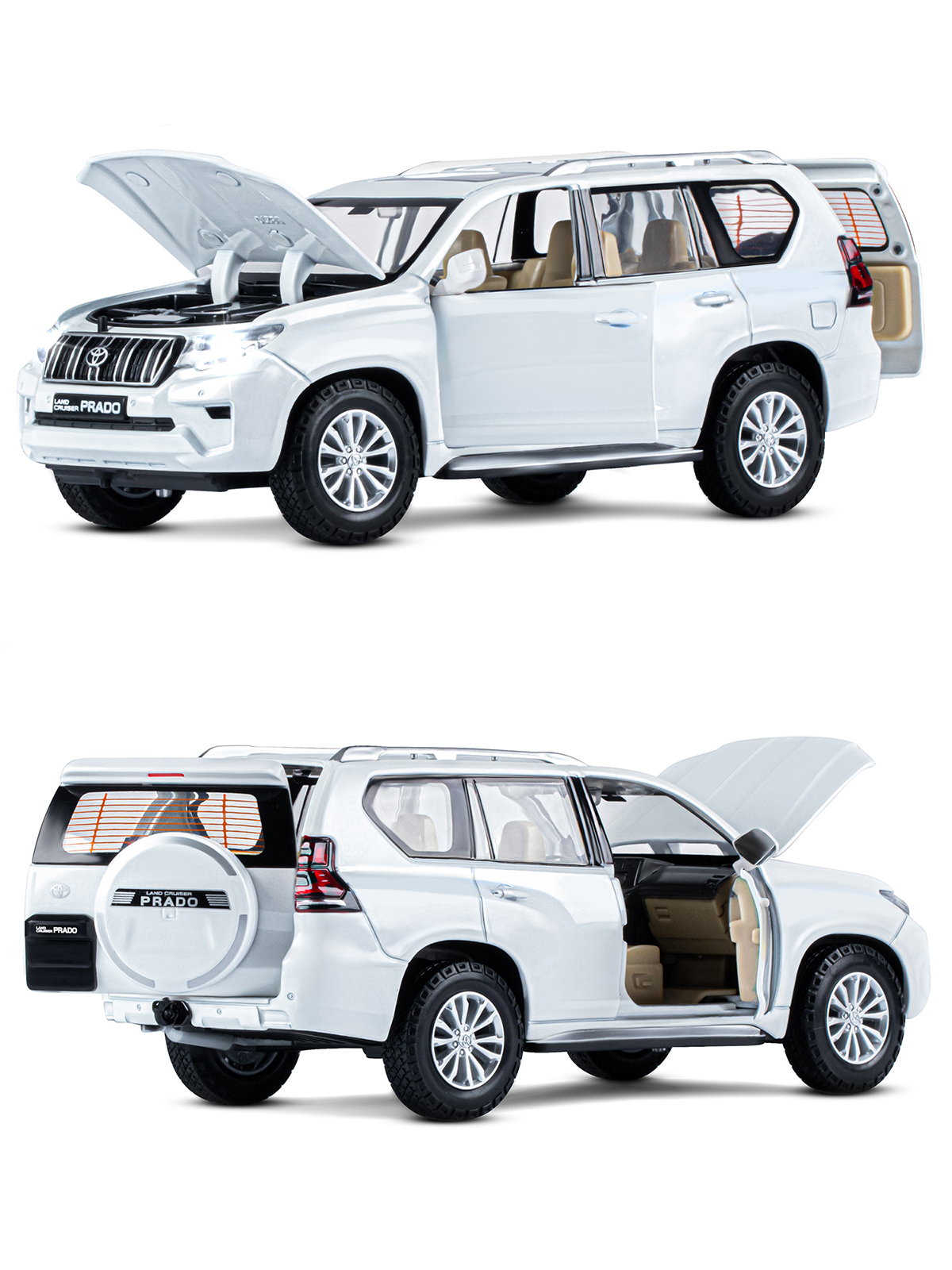 Внедорожник АВТОпанорама Toyota Land Cruiser Prado 1:24 белый JB1251506 - фото 9
