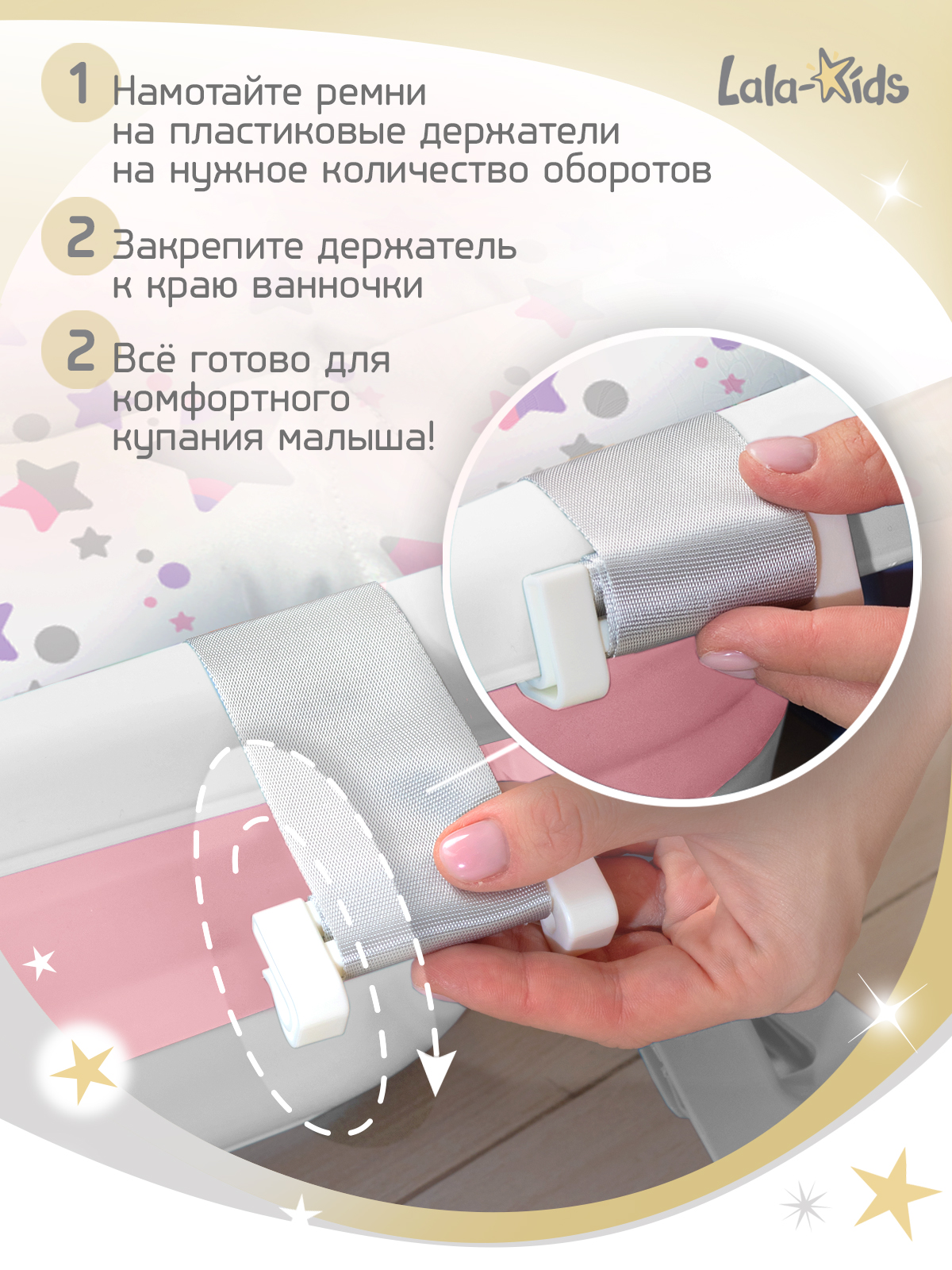 Складная ванночка для купания LaLa-Kids с термометром складным ковшом и матрасиком в комплекте - фото 8