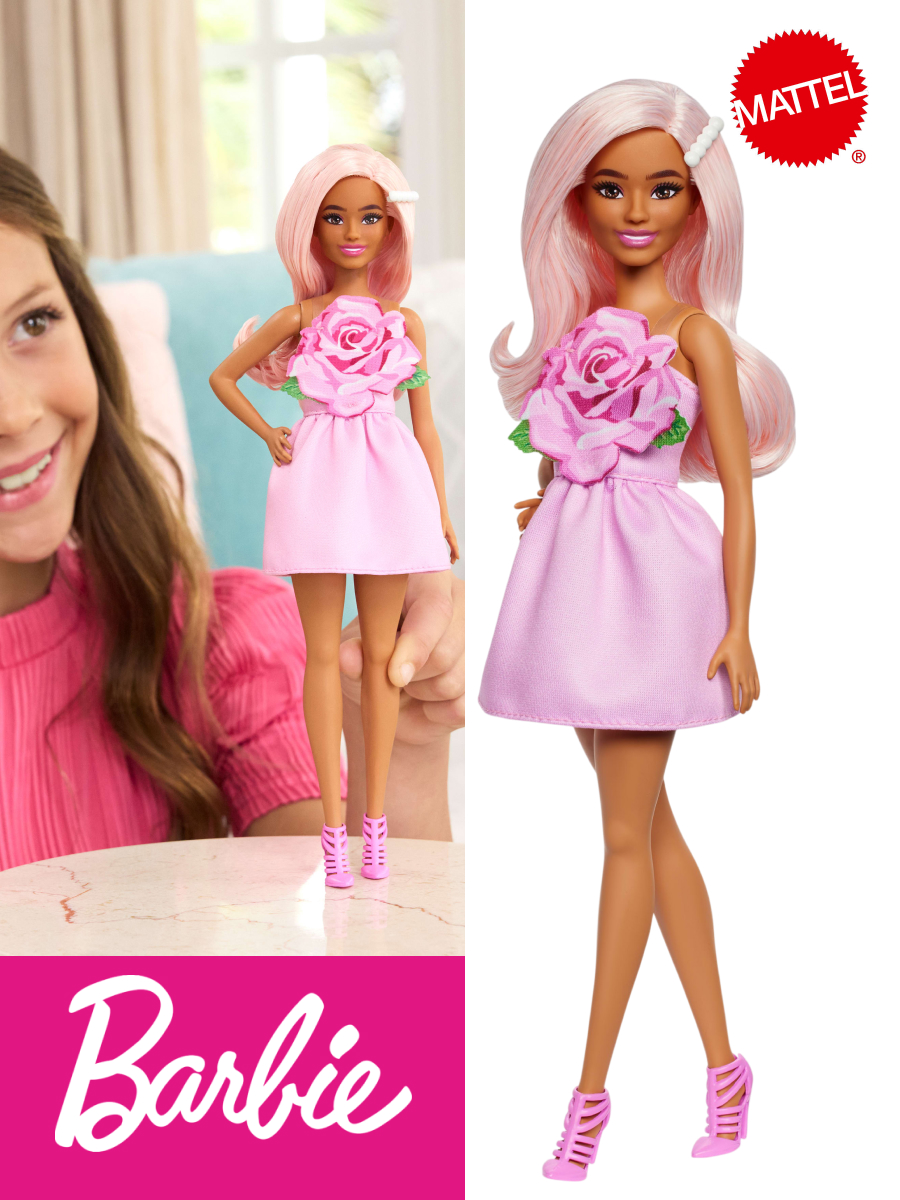 Кукла модельная Barbie Fashionistas Игра с модой в розовом платье высота 28 см HYT94 - фото 1