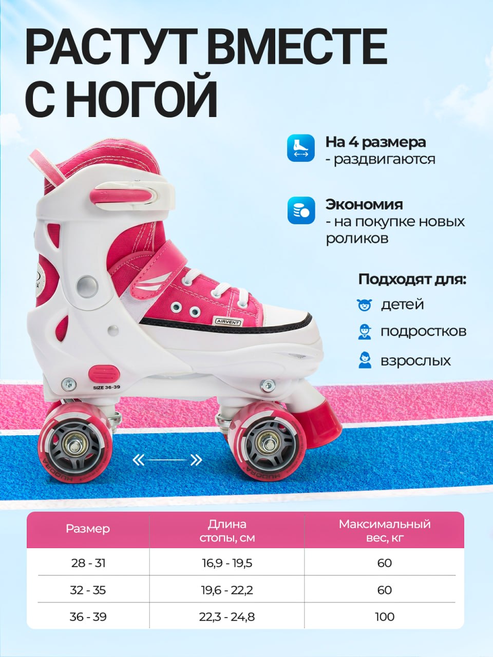 Роликовые коньки HUDORA M/L 36-39 - фото 4