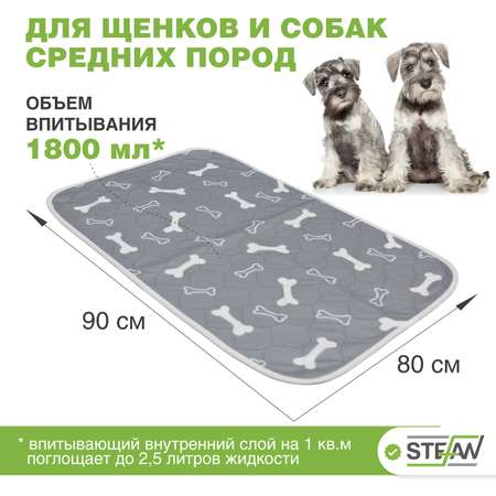 Пеленка для животных Stefan впитывающая многоразовая серая 80х90см