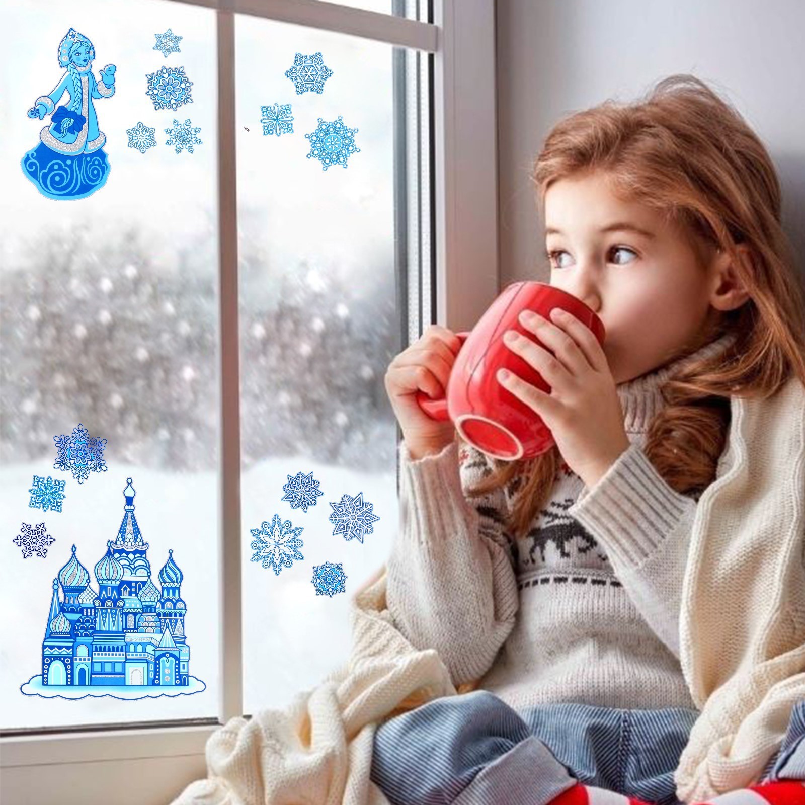 Наклейки Sima-Land на окна «Новогодние» снежинки Собор 41х29 см - фото 3