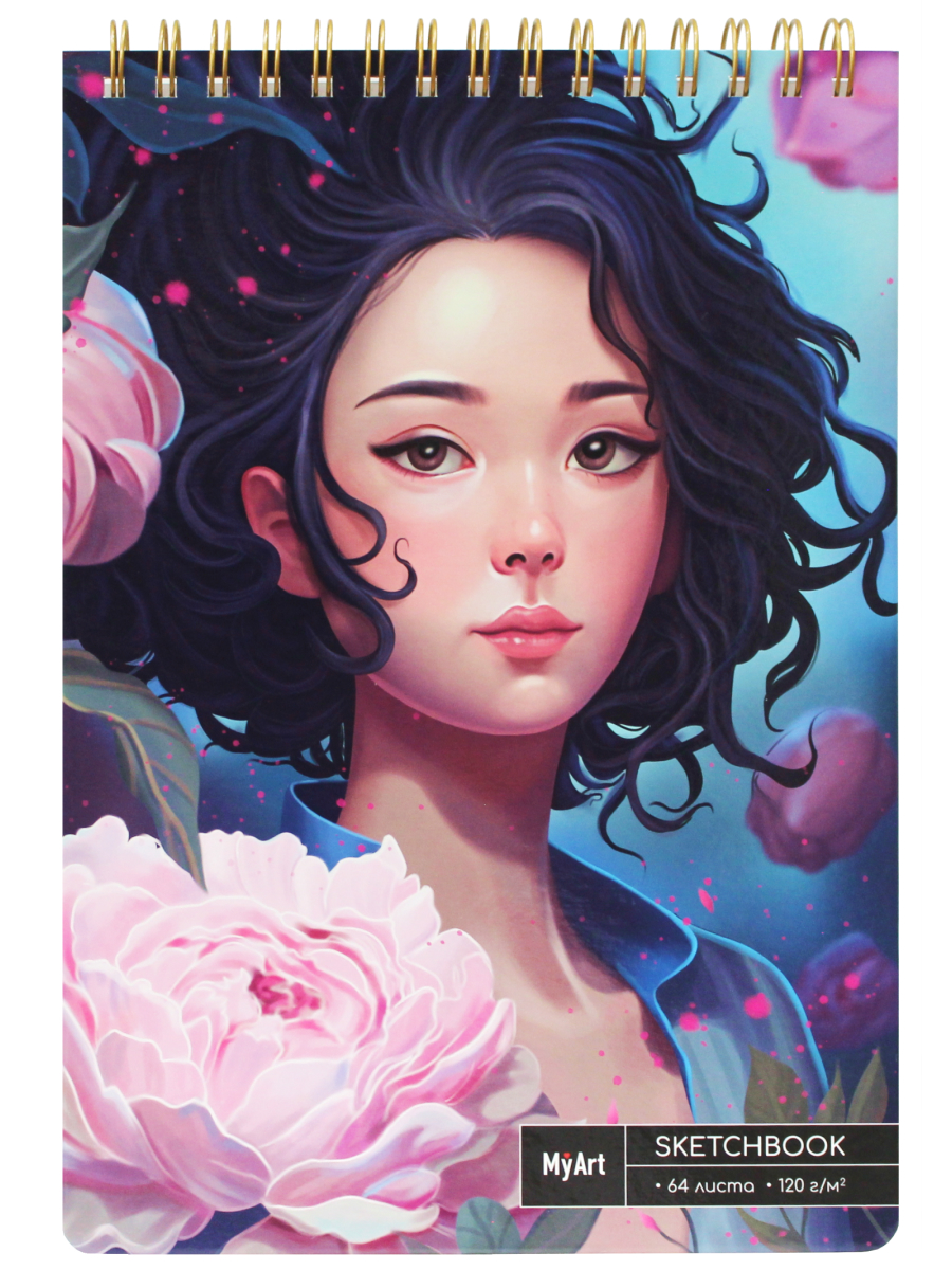 Блокнот-скетчбук Проф-Пресс Myart на гребне А4 Аниме Девушка с пионами - фото 1