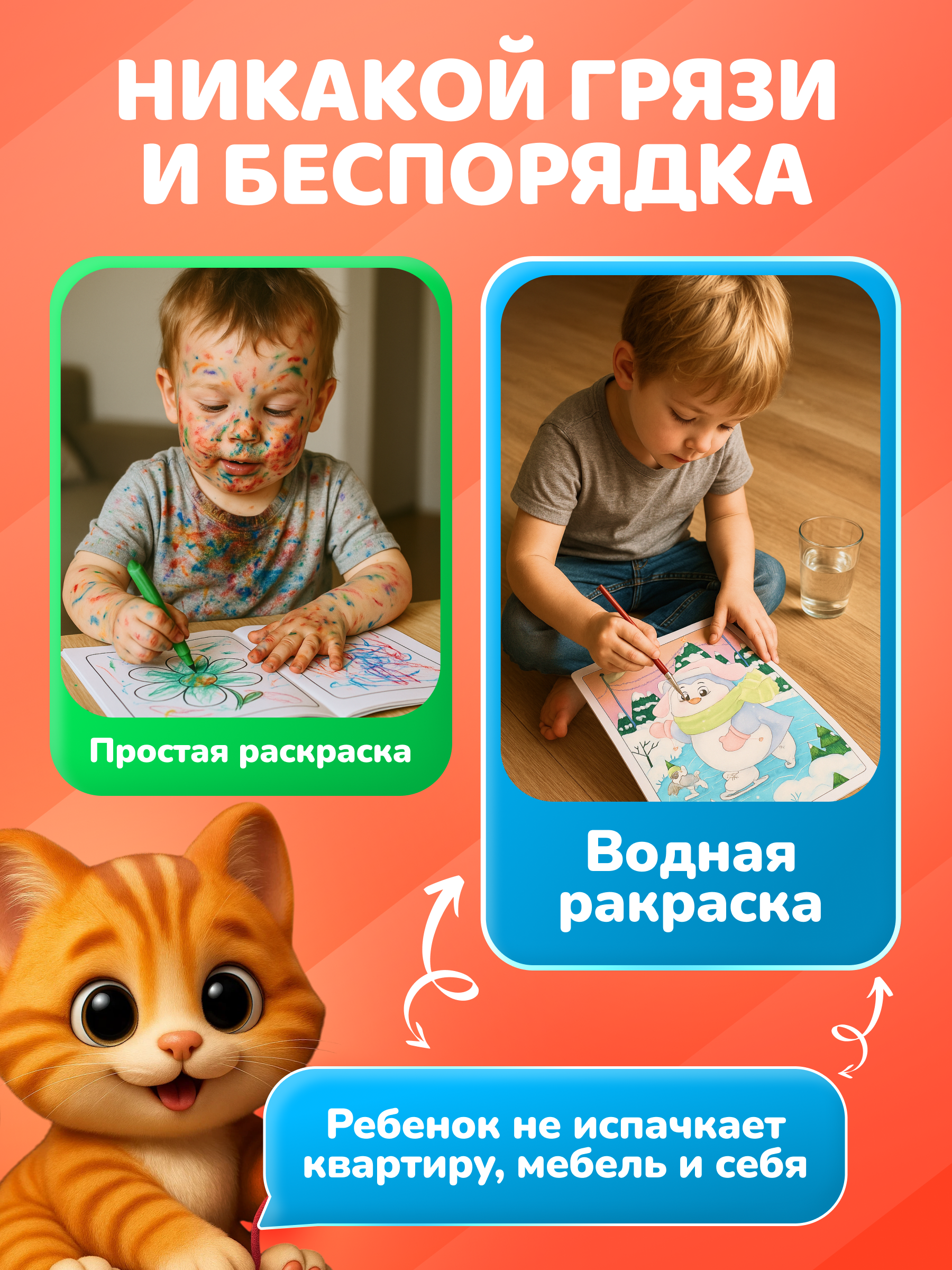 Многоразовые водные раскраски El BascoKids Котики 4 картинки - фото 4