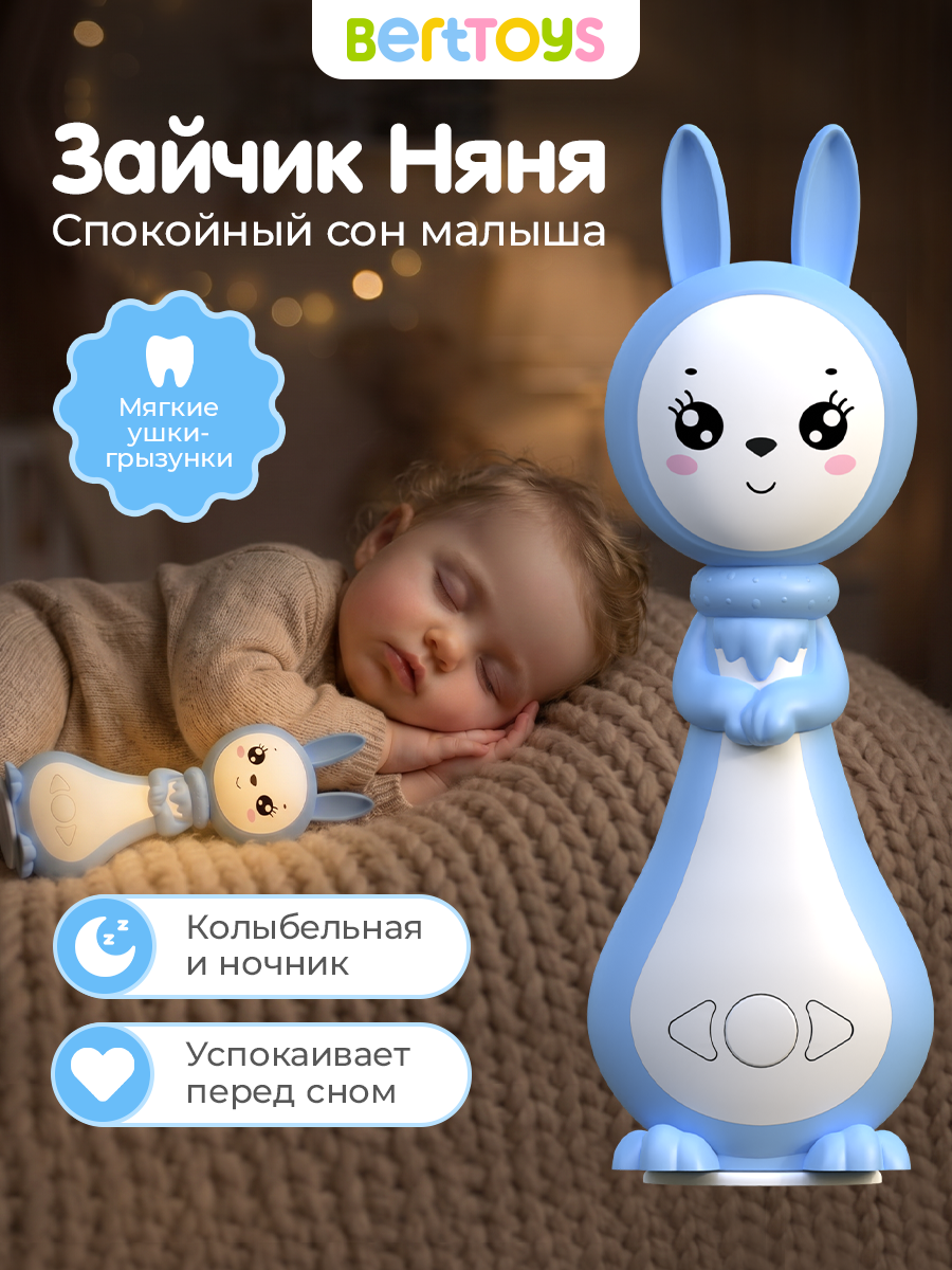 Игрушка BertToys Зайчик няня Грызушка Синий - фото 1