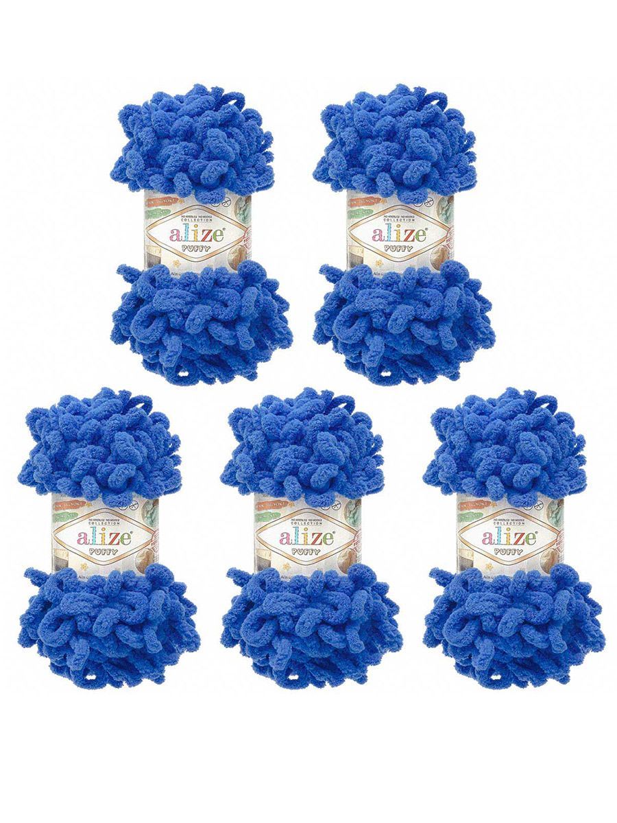 Пряжа для вязания Alize puffy 100 г 9 м микрополиэстер фантазийная плюшевая 141 синий 5 мотков - фото 7