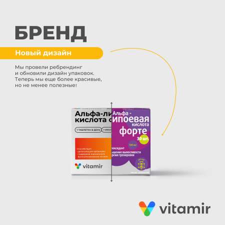 Альфа-липоевая кислота Форте VITAMIR для спорта, контроля веса и ускорения обмена веществ таб. №30