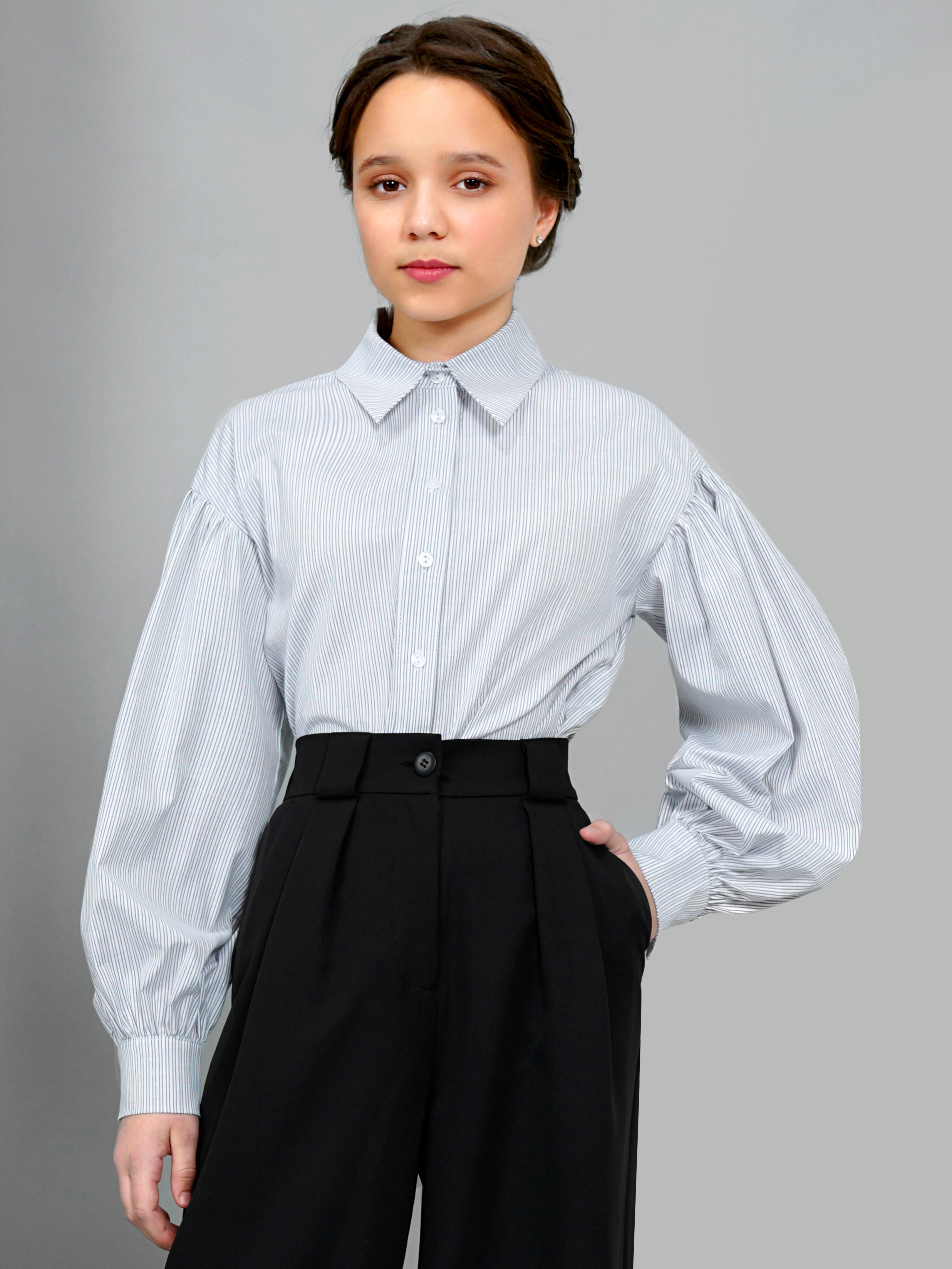 Блузка ALISIA FIORI 013900ED/бело-серая полоска с люрексом - фото 1