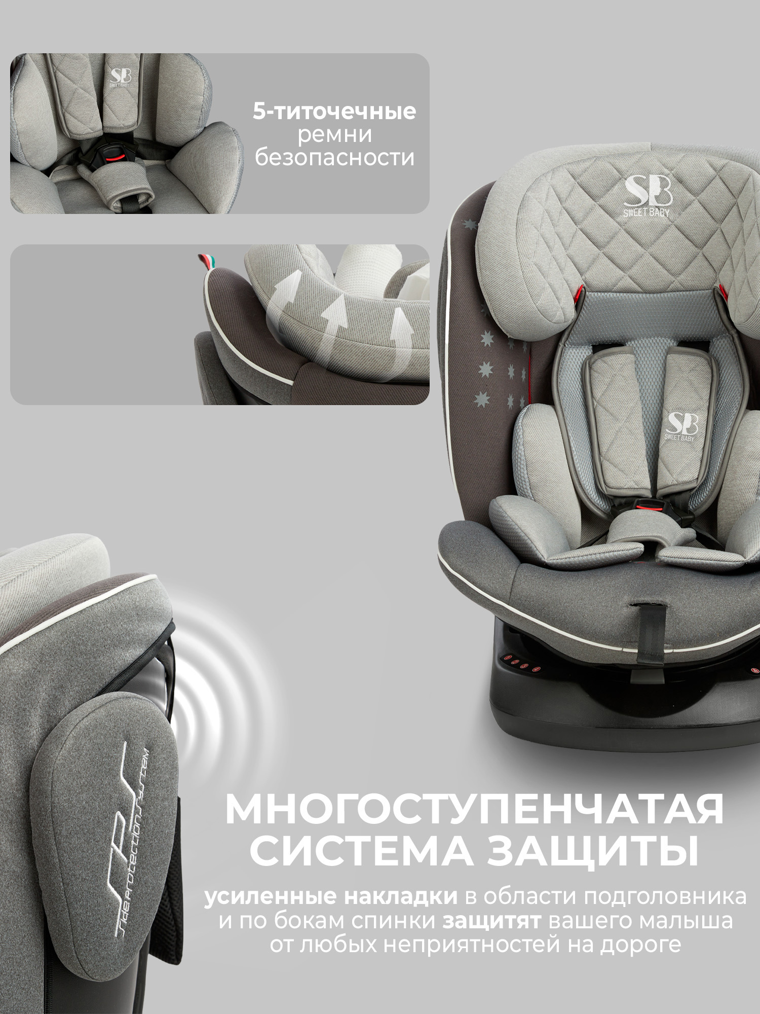 Автокресло Sweet Baby Crosstour Isofix 0+/1/2/3 (0-36 кг) серый - фото 3