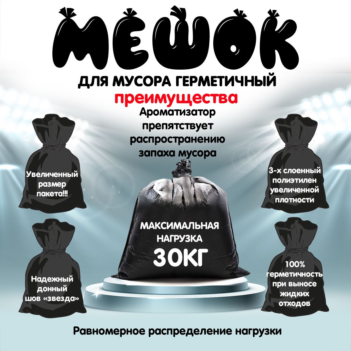 Мешки для мусора MirPack 35 литров 50х60 см прочные с ароматизатором - фото 3