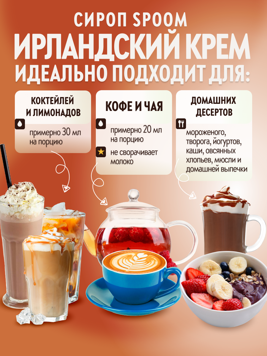 Сироп SPOOM Ирландский крем 1л для кофе коктейлей и десертов - фото 3