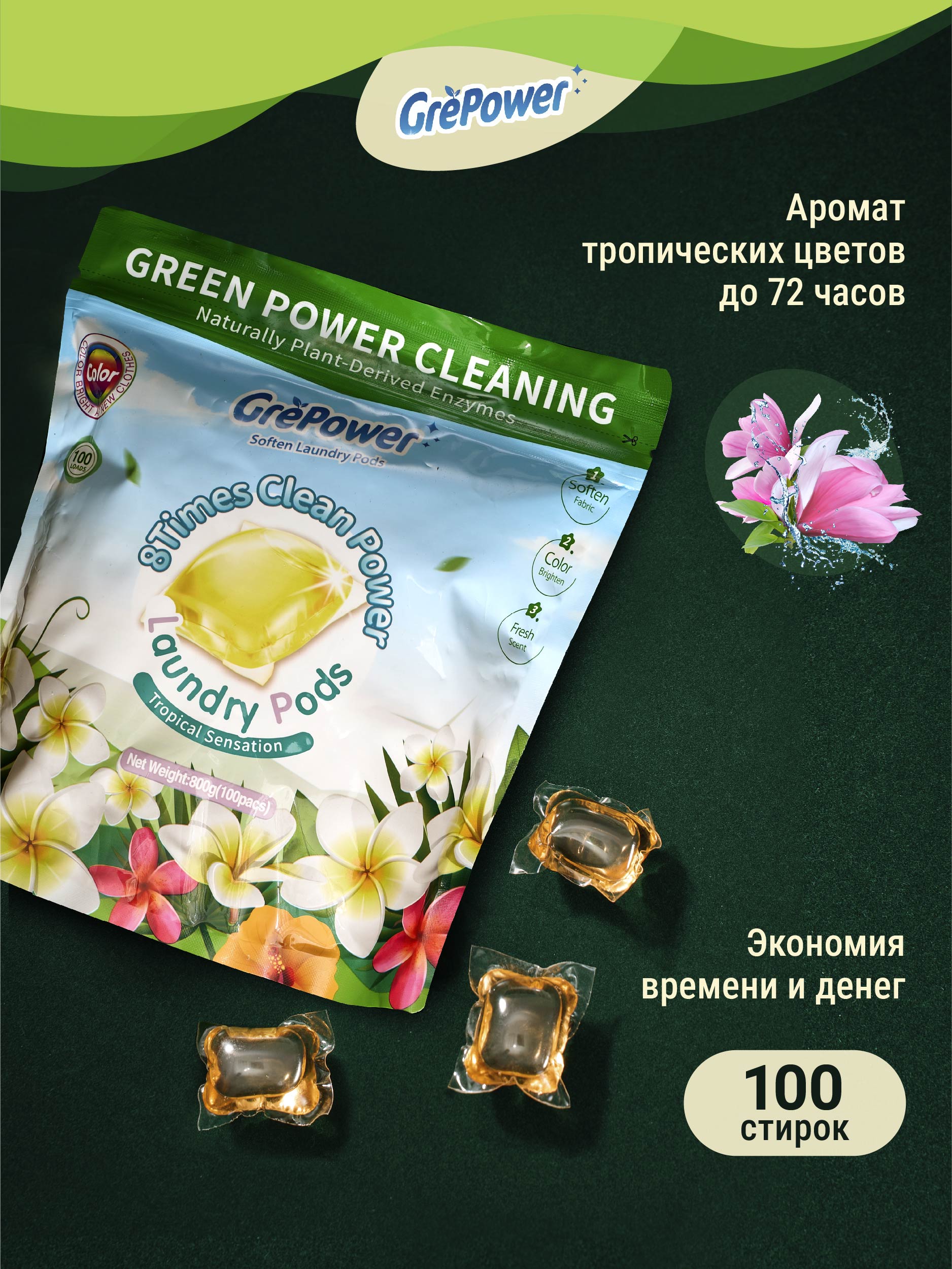 Капсулы для стирки GrePower Extra Clean Тропическая сенсация - фото 5