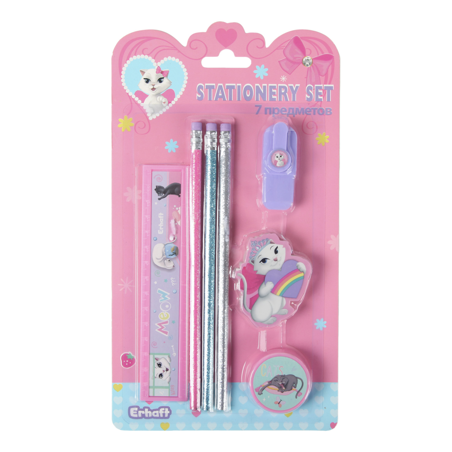 Набор канцелярский Erhaft Кошечки 7 предм. - фото 1