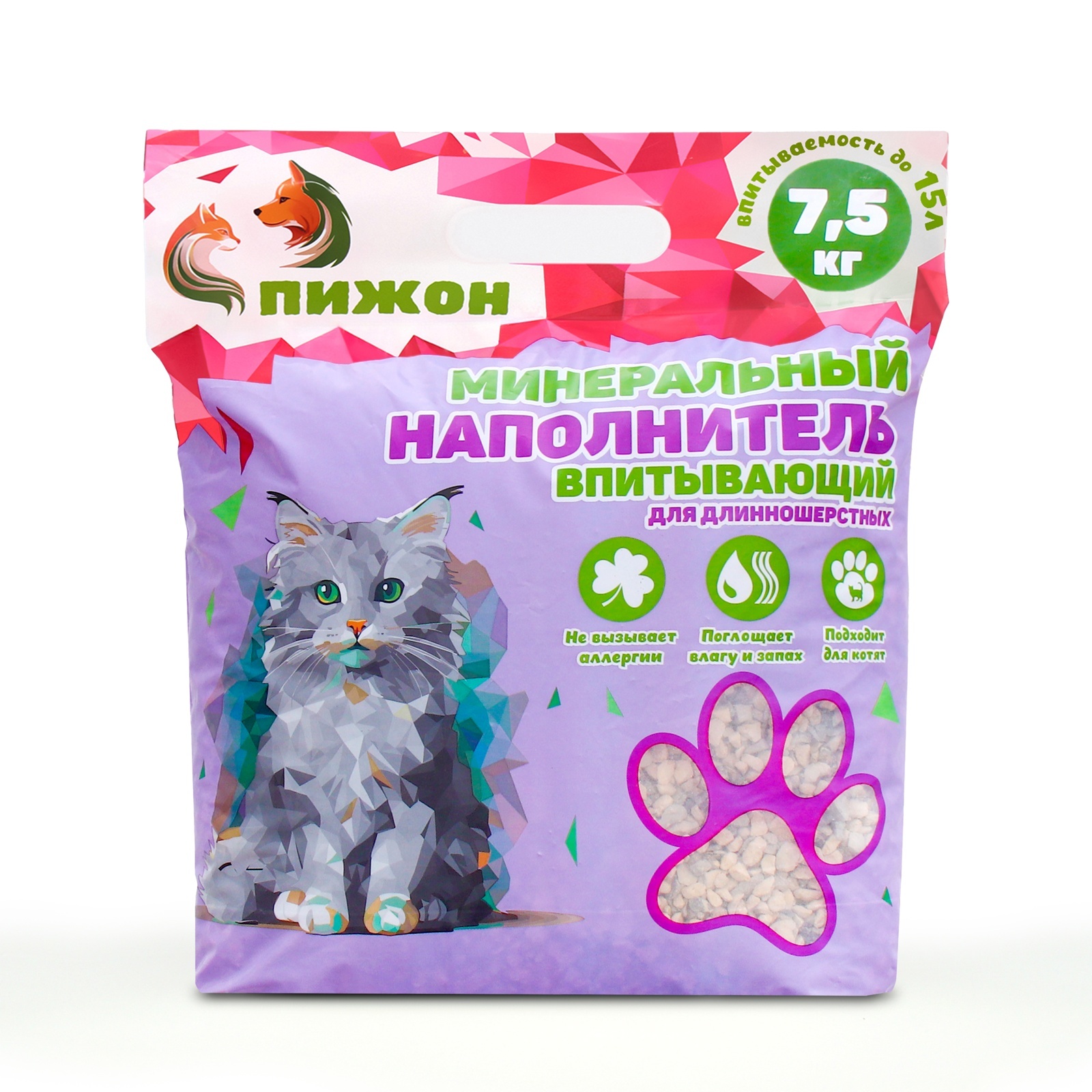 Наполнитель Пижон минеральный впитывающий для длинношерстных кошек 15 л - фото 2
