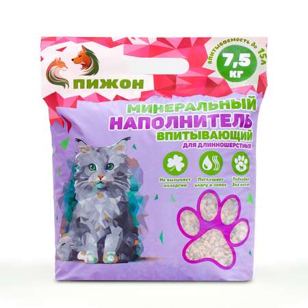 Наполнитель Пижон минеральный впитывающий для длинношерстных кошек 15 л