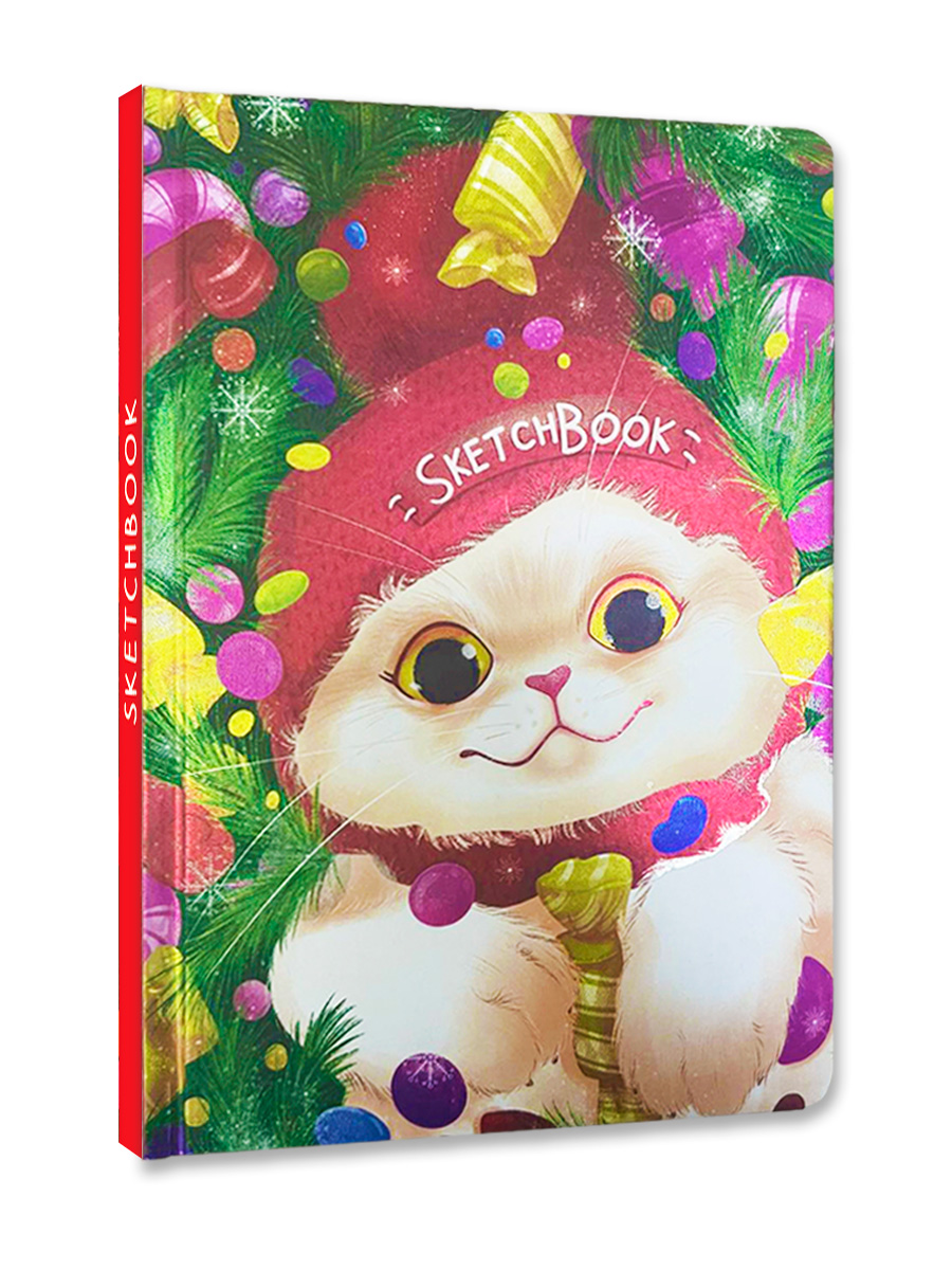 Блокнот новогодний скетчбук А5 64 листа. Котик - фото 6