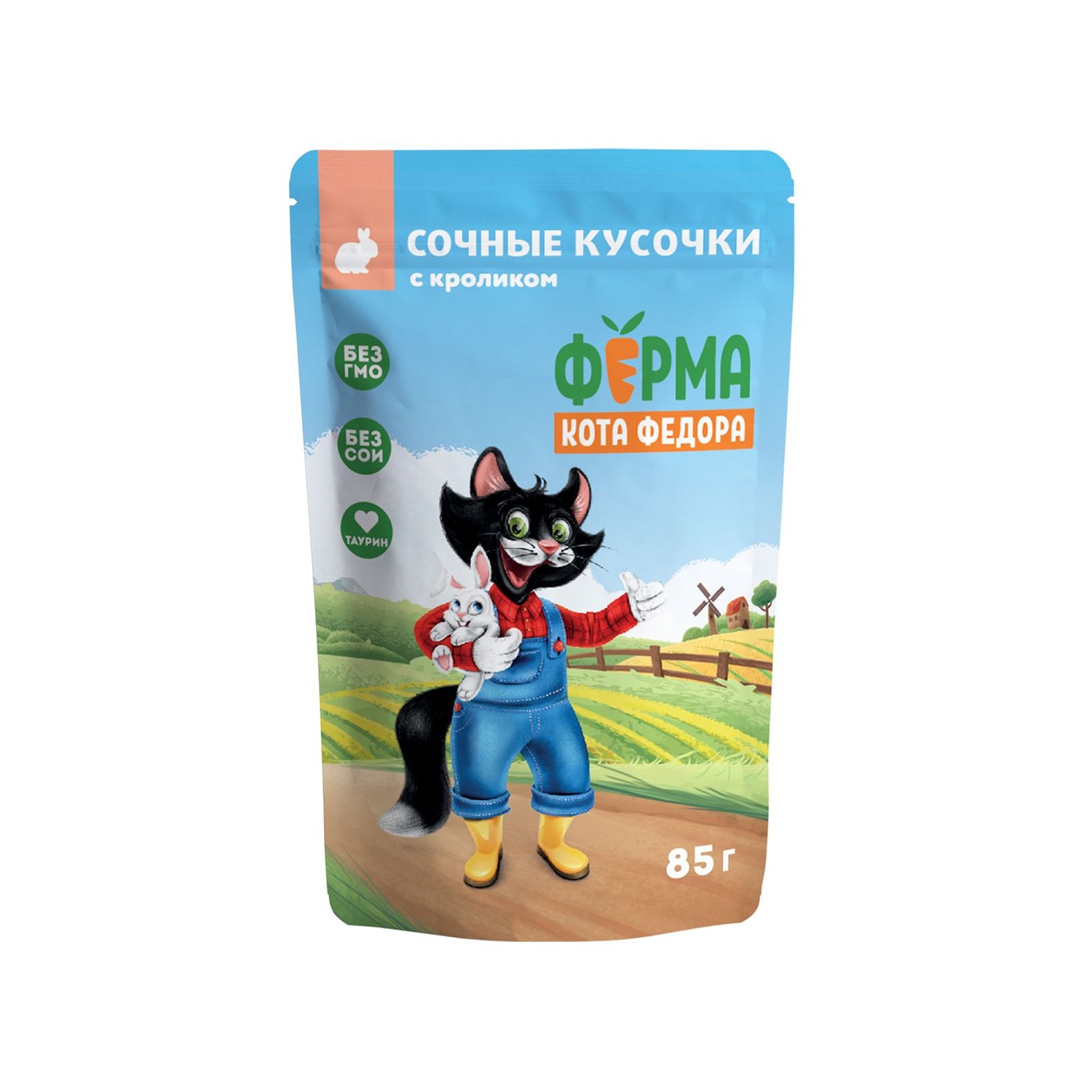 Корм для кошек Ферма кота Фёдора 85г нежные кусочки в желе с кроликом пауч - фото 1