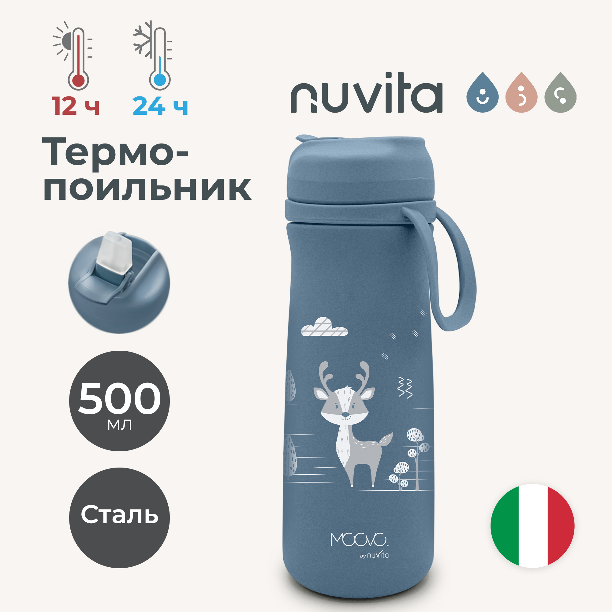 Термос-поильник детский Nuvita с мягким носиком 500 мл синий - фото 1