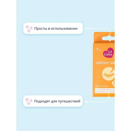 Ватные палочки LP CARE для удаления и коррекции макияжа с пропиткой 12 шт
