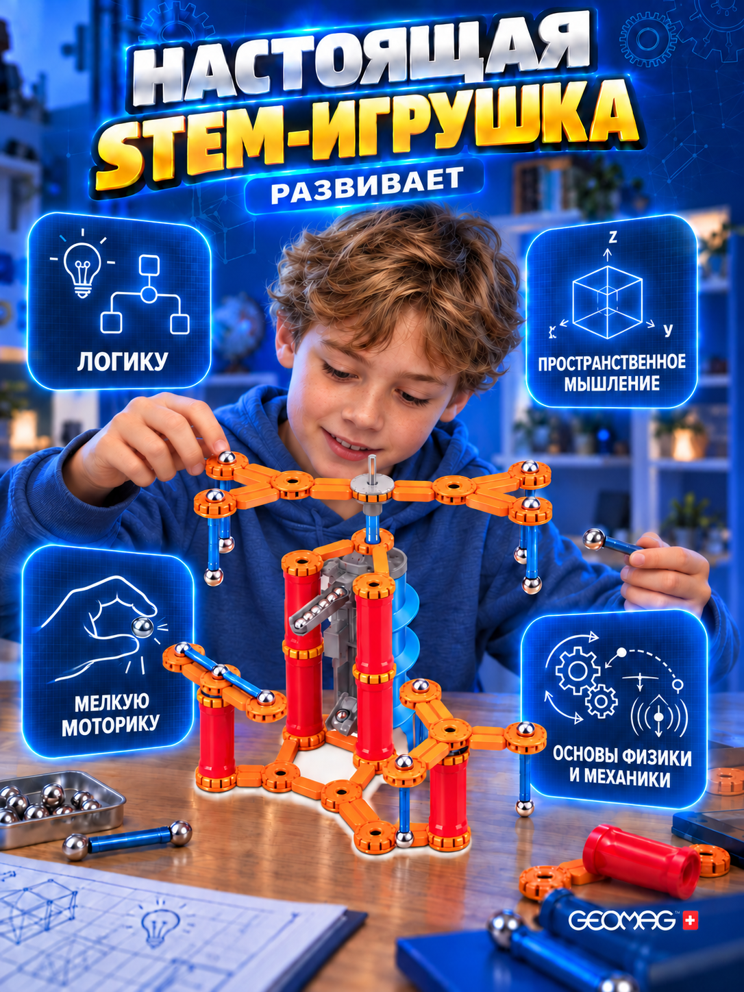 Конструктор Geomag Mechanics Gravity магнитный 169 дет. - фото 4