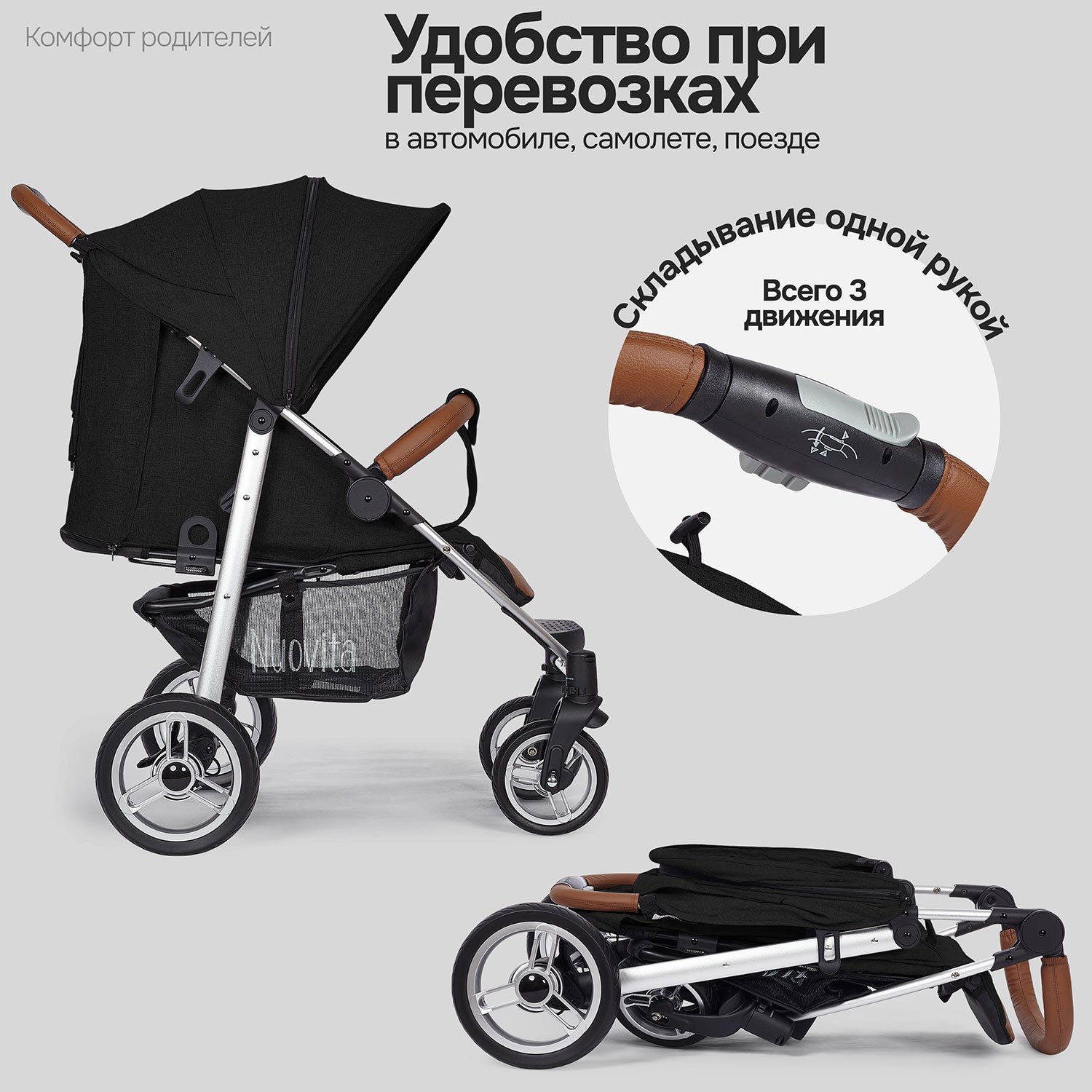 Коляска прогулочная Nuovita Corso черный - фото 9