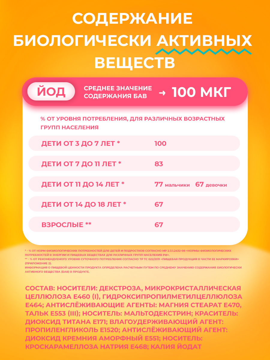 Йод таблетки Consumed 100 мкг для щитовидной железы для детей 3+ - фото 6