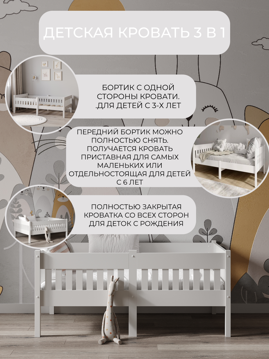 Кровать односпальная Moms charm Бортики (белый) - фото 4