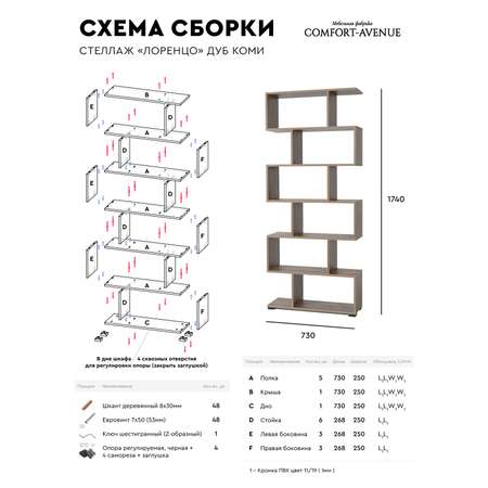 Стеллаж Comfort Avenue Лоренцо Дуб коми 174х73х25