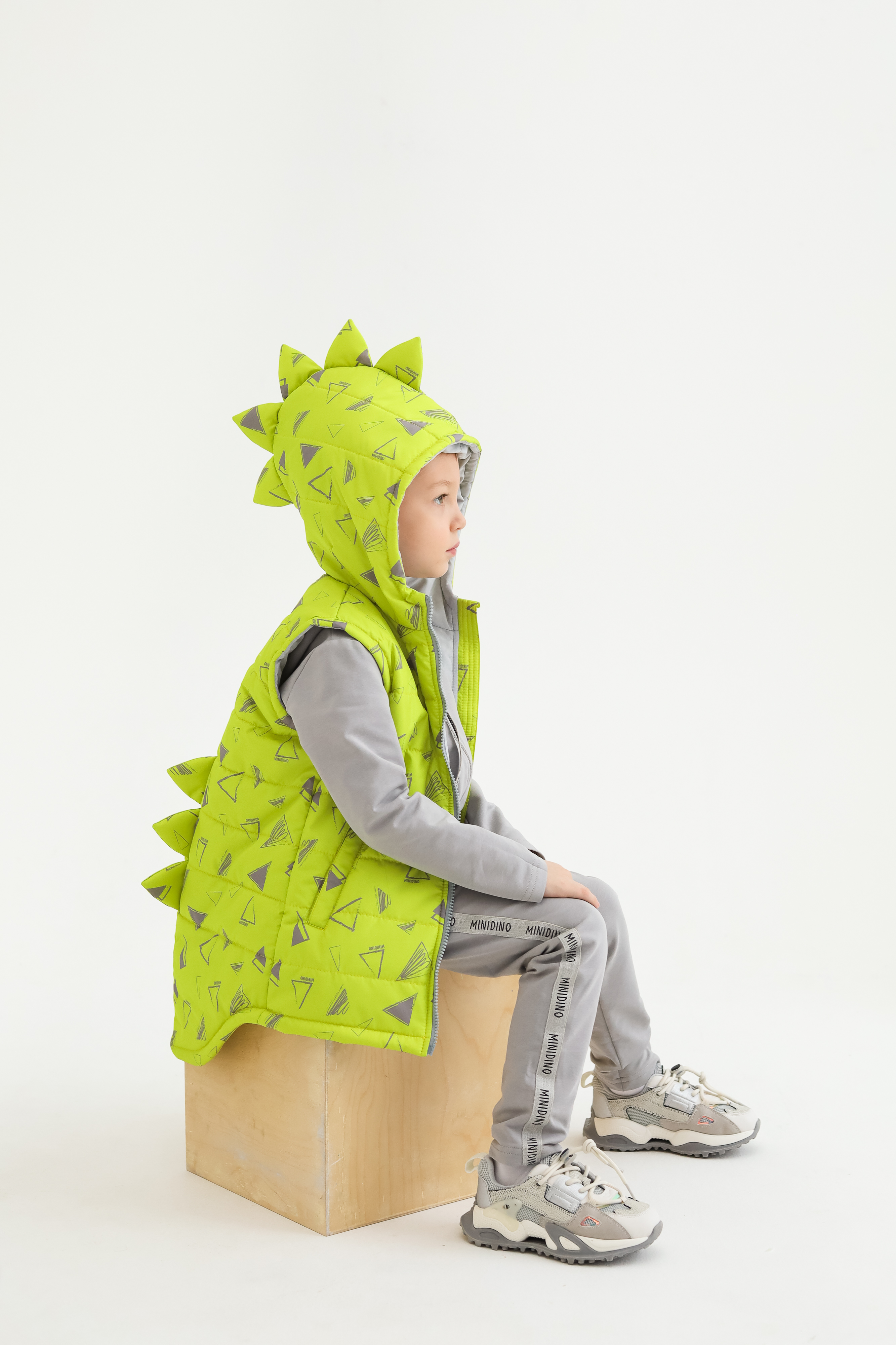 Жилет MINIDINO М010/1/ДЖилет утепленный детский Дино принт треугольник лайм - фото 2