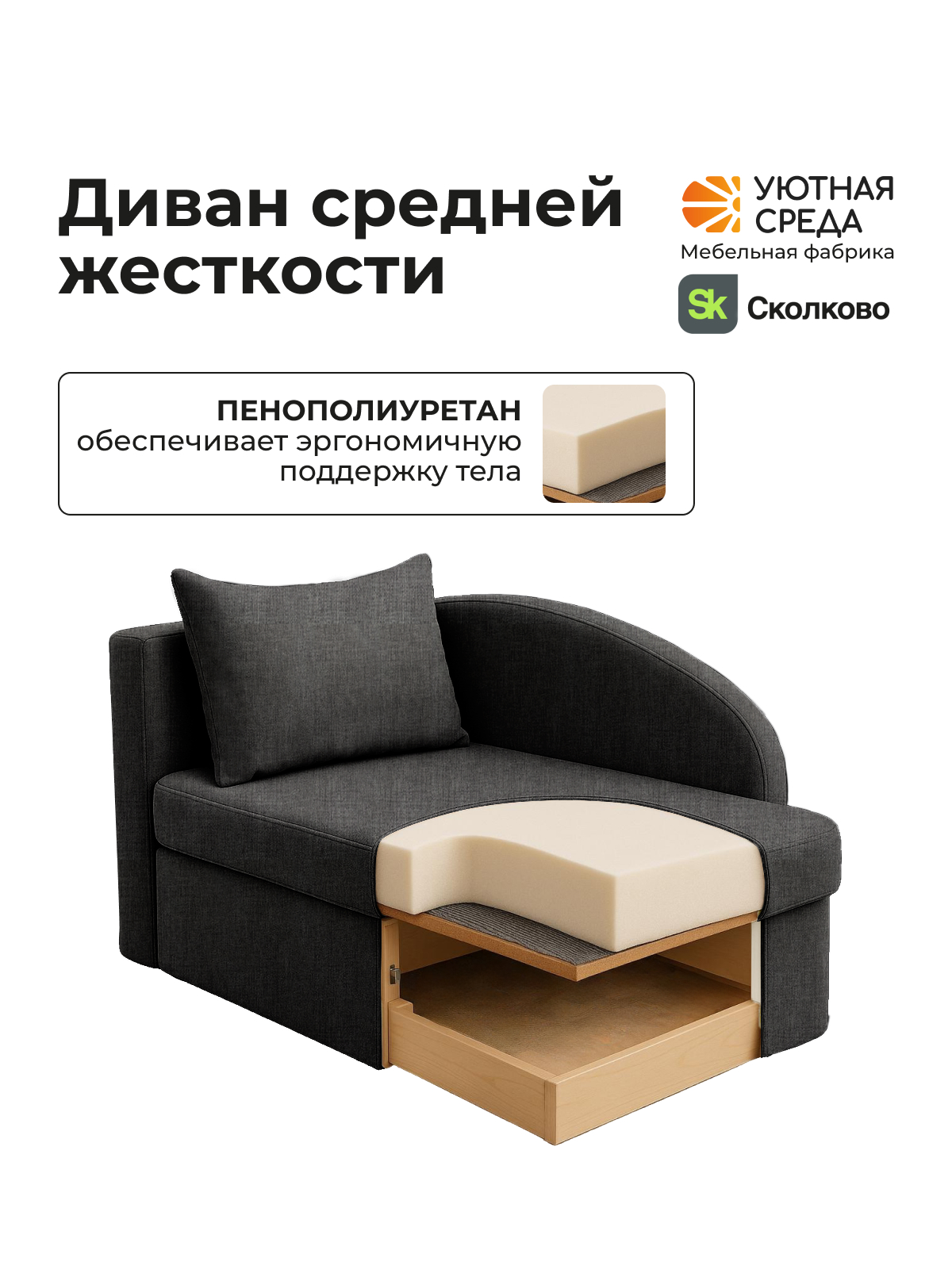 Диван Уютная среда рогожка графит левый черный - фото 11