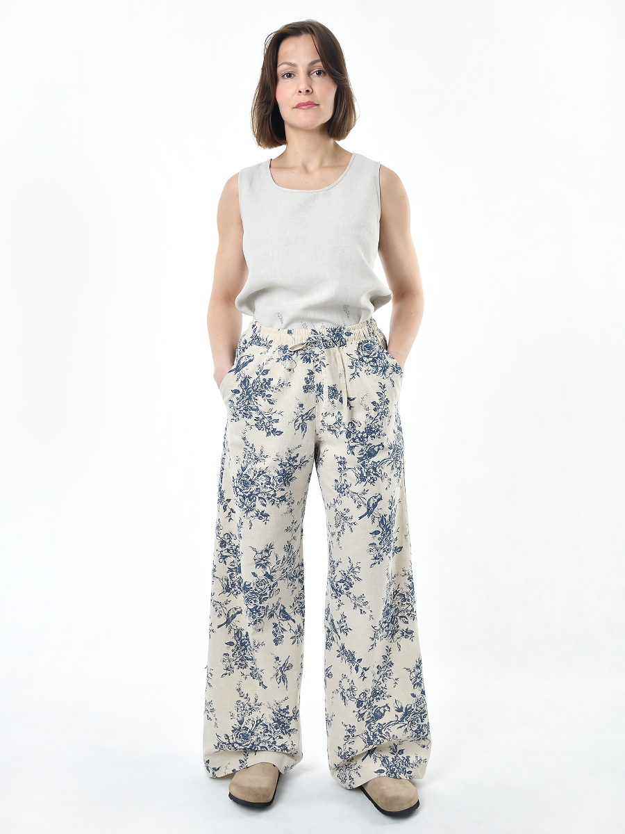 Брюки Льняная Горница бр020-02/бежевый-синий - фото 1
