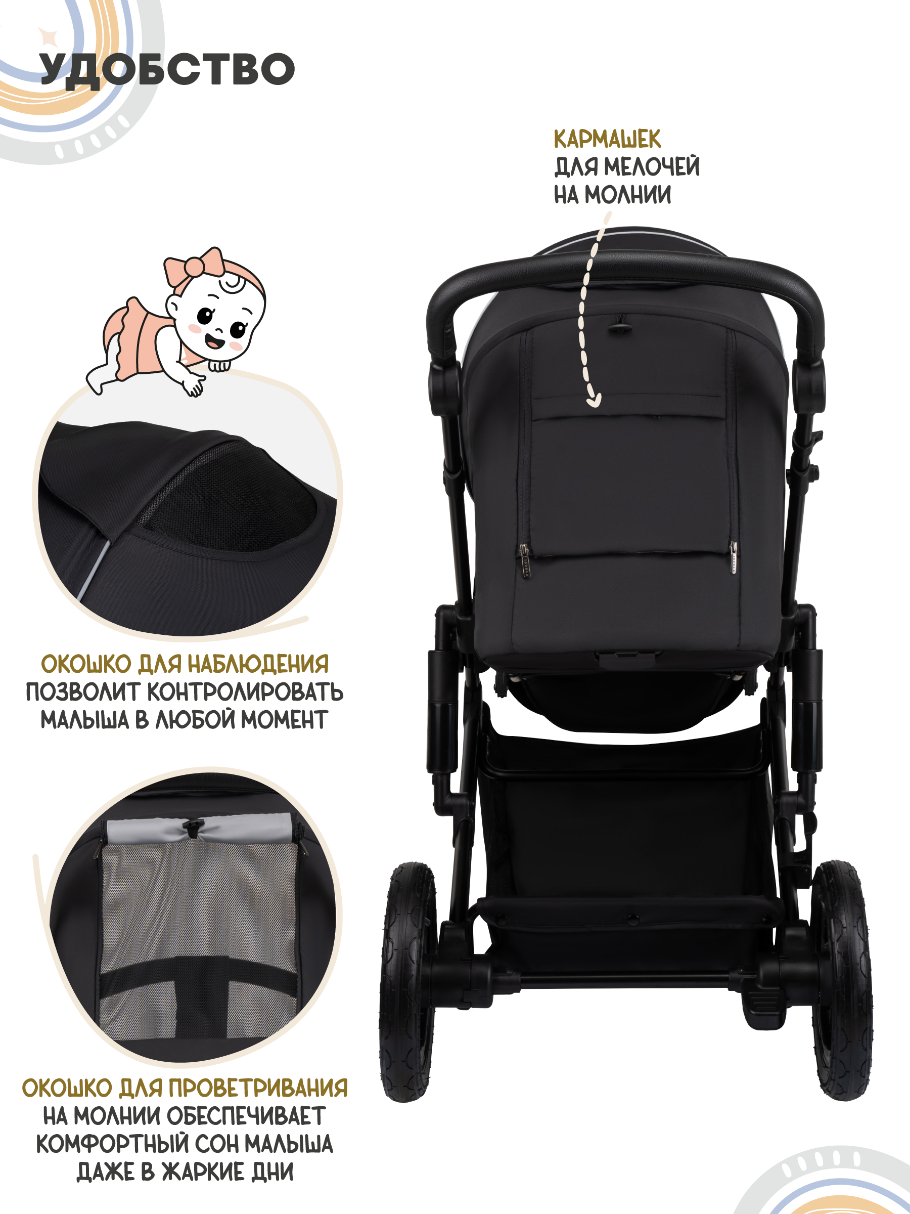 Коляска 3в1 JOVOLA Swift Plus черный - фото 13