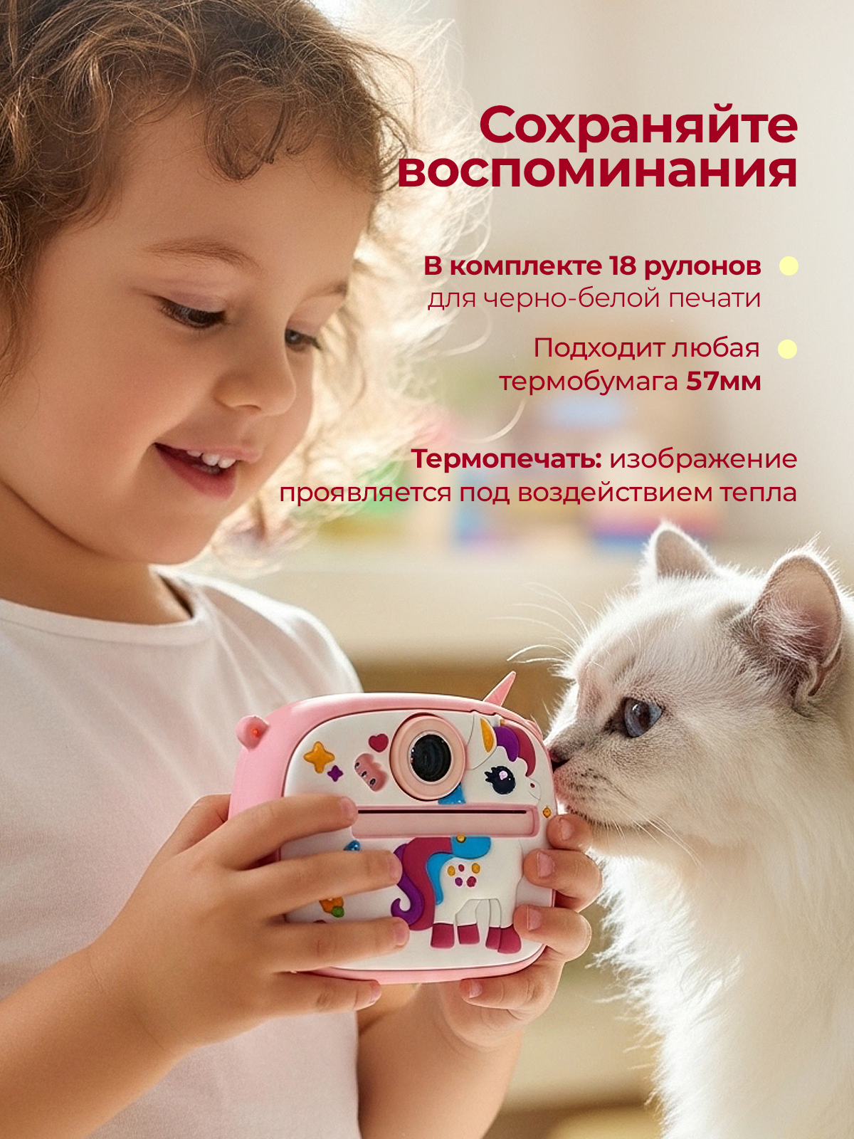 Фотоаппарат с мгновенной печатью Хевель Единорог розовый - фото 5