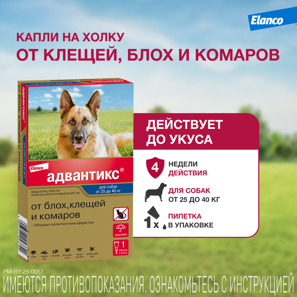 Капли для собак Elanco Адвантикс от 25 до 40 кг против блох и клещей 1пипетка - фото 2