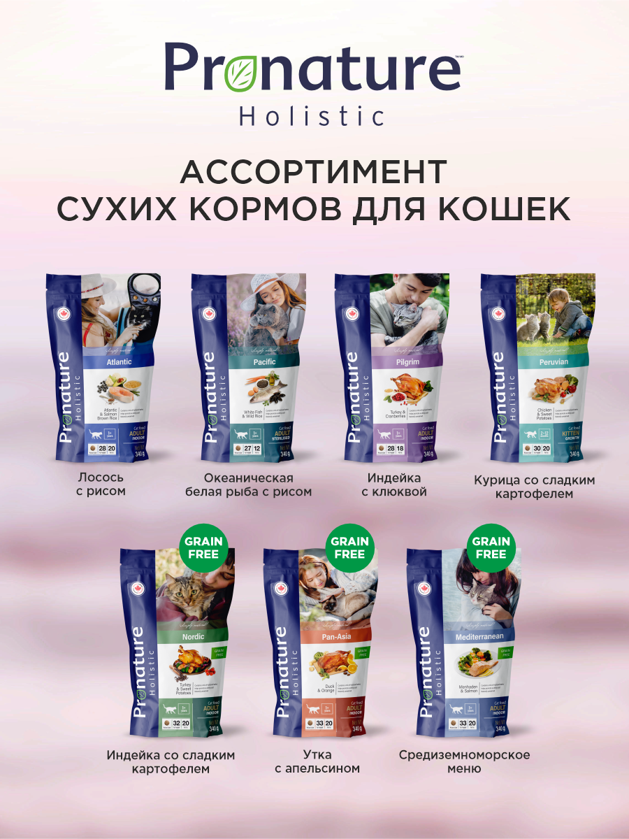 Корм для кошек сухой Pronature Holistic Pan-Asia Grain Free беззерновой на утке с апельсином 340г - фото 8
