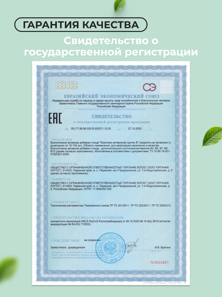 Спрей Комплекс витаминов группы В ОРГАНИК ЛОГОС 30 мл - фото 5