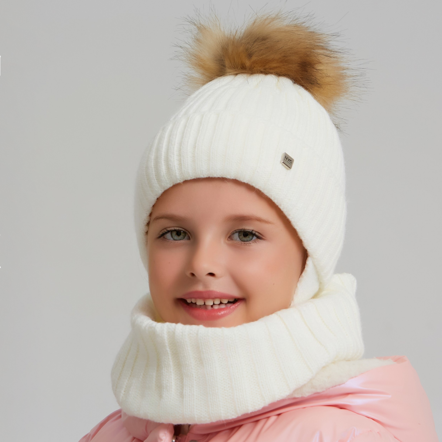Шапка и снуд KUBRIO KU-H-112-FurPomREB-white - фото 4