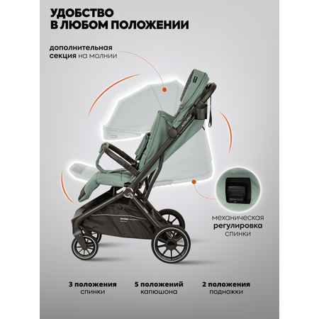 Коляска прогулочная Indigo Wind с автосложением, зеленый