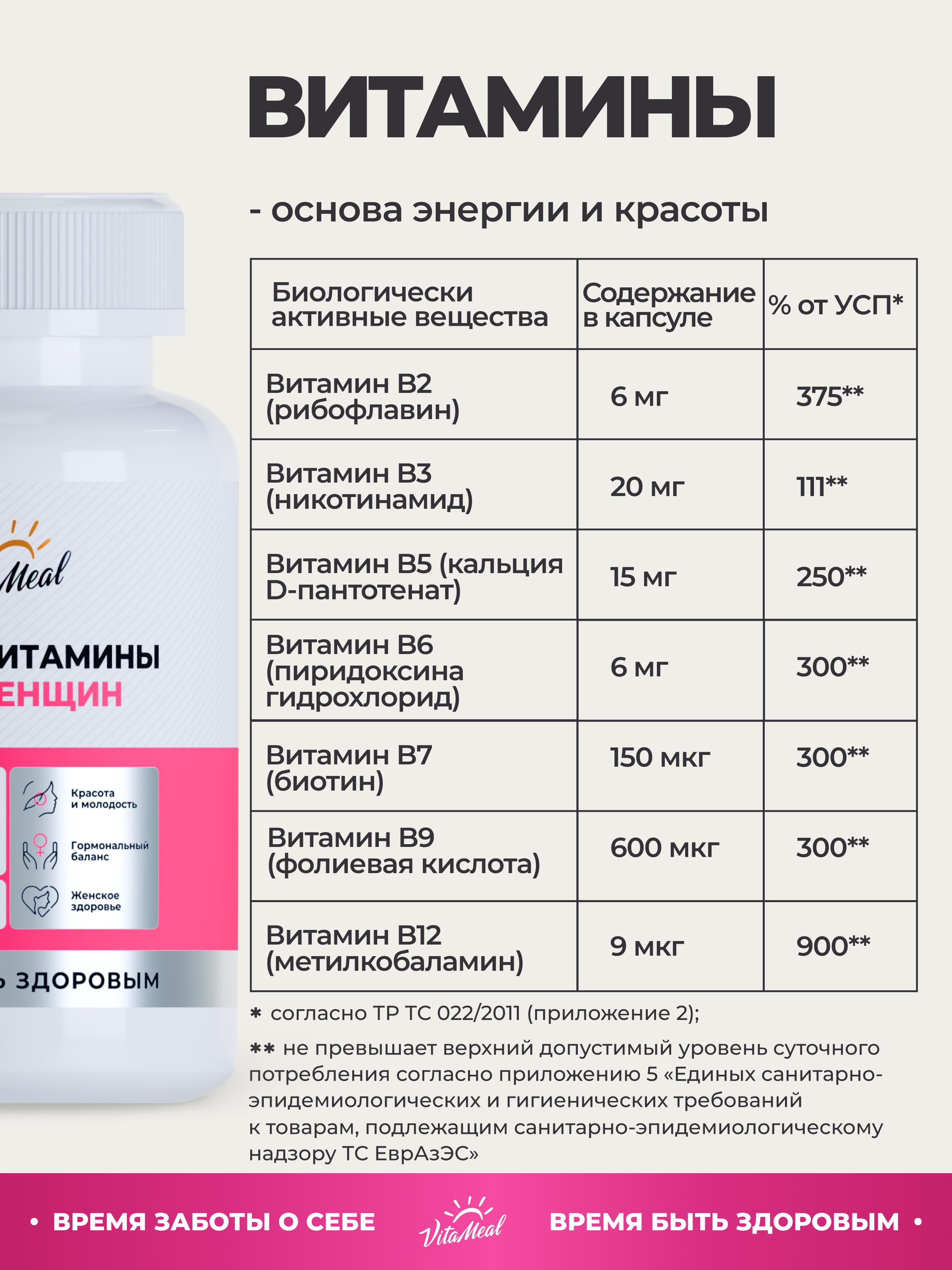 Витаминно-минеральный комплекс VitaMeal для женщин для красоты и здоровья 120 капсул - фото 6