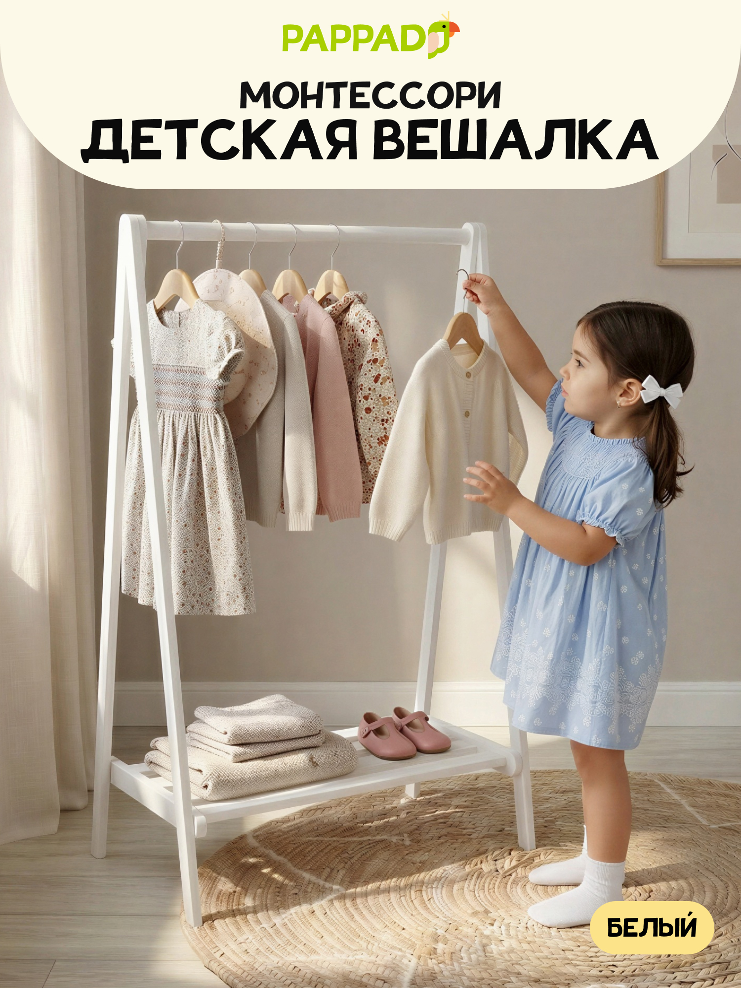 Вешалка детская напольная PAPPADO белая PAPPADO Детская вешалка - фото 1